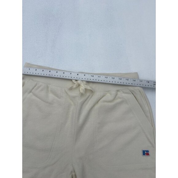 Russell Athletic Mens Cream Fleece Joggers With Ribbed Waistband & Drawstring Si - Picture 5 of 6